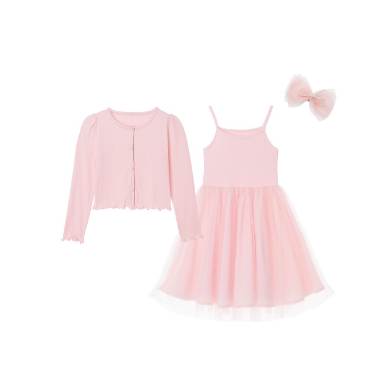 [자사몰단독] 깃털핏 발레리나 튜튜 드레스&amp;가디건 세트(Pink)