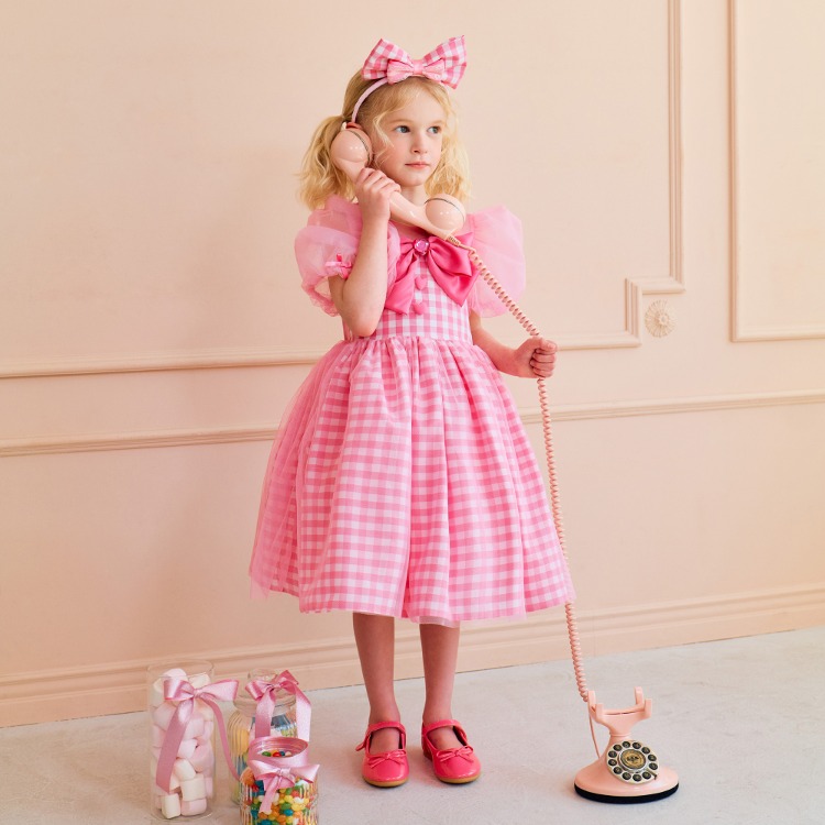 [프리오더] 핑크 빅리본 체크 공주 드레스
