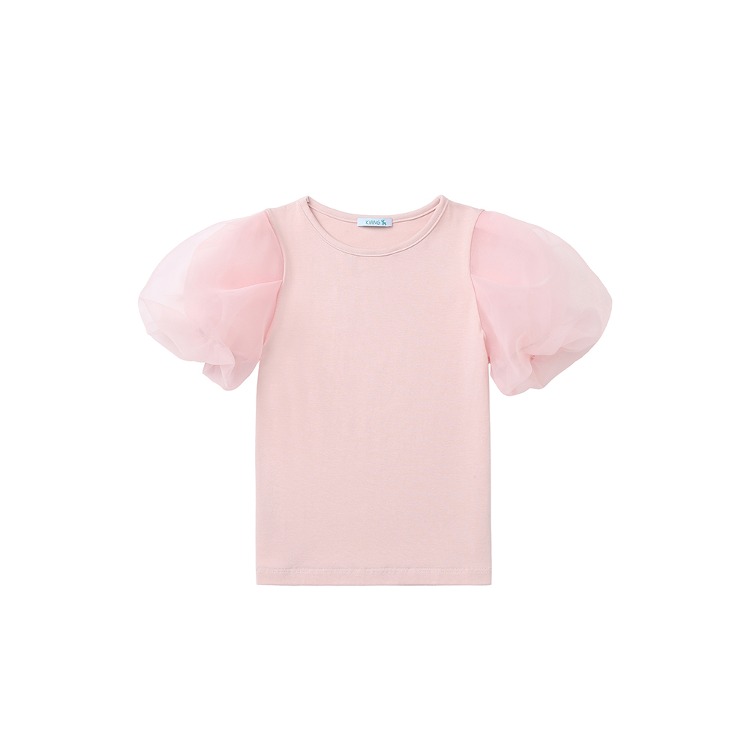 핑크 로맨틱 퍼프 소매 티셔츠